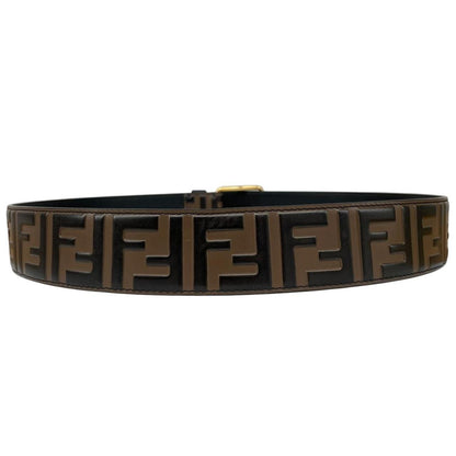 Fendi Brown and Black FF Zucca Monogram Embossed Leather Belt