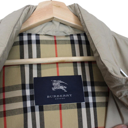 Burberry beige nylon jacket with Nova Check lining and full zip design.