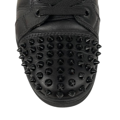 Christian Louboutin Black and Red Louis Junior Spikes Calfskin Leather Trainers