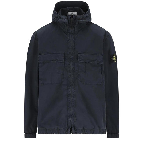 Stone Island Navy Blue Cotton Twill Hooded Jacket