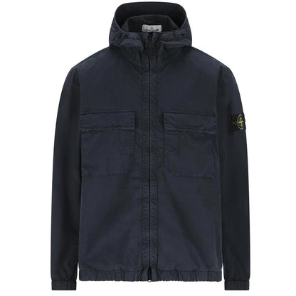 Stone Island Navy Blue Cotton Twill Hooded Jacket