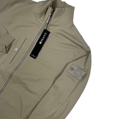Stone Island beige full zip sweatshirt with ghost logo and cotton material.