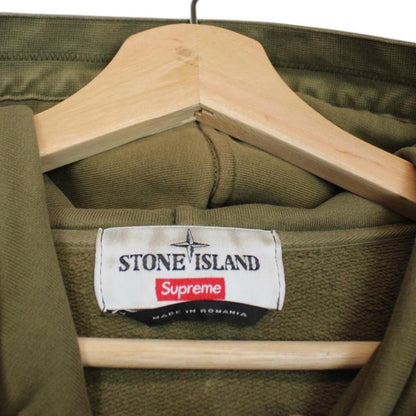 Stone Island x Supreme AW 2017 Olive Green Logo Print Hoodie Jumper