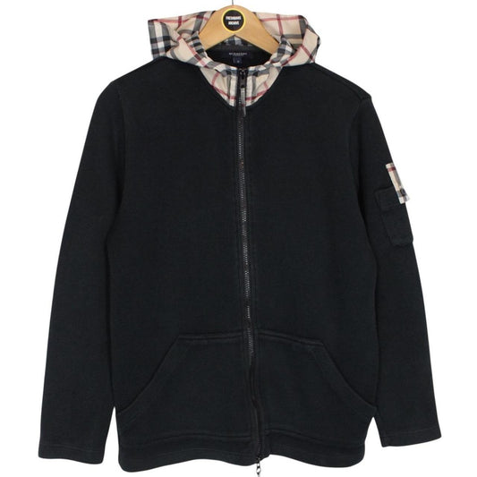 Vintage Burberry London Black Full Zip Nova Check Hoodie Jumper