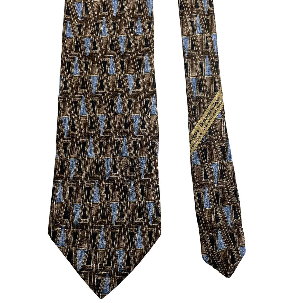 Ermenegildo Zegna multicoloured silk tie with abstract print and logo detail.