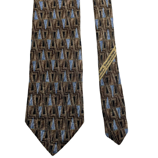 Ermenegildo Zegna multicoloured silk tie with abstract print and logo detail.