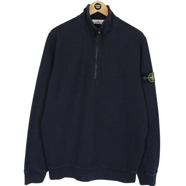Stone Island AW 2023 Navy Blue 1/4 Zip Cotton Sweatshirt Jumper