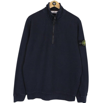 Stone Island AW 2023 Navy Blue 1/4 Zip Cotton Sweatshirt Jumper