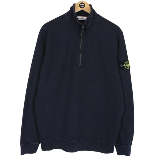 Stone Island AW 2023 Navy Blue 1/4 Zip Cotton Sweatshirt Jumper