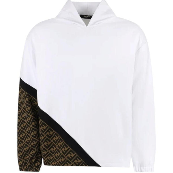 Fendi white hoodie featuring FF Zucca monogram pattern in cotton fabric.