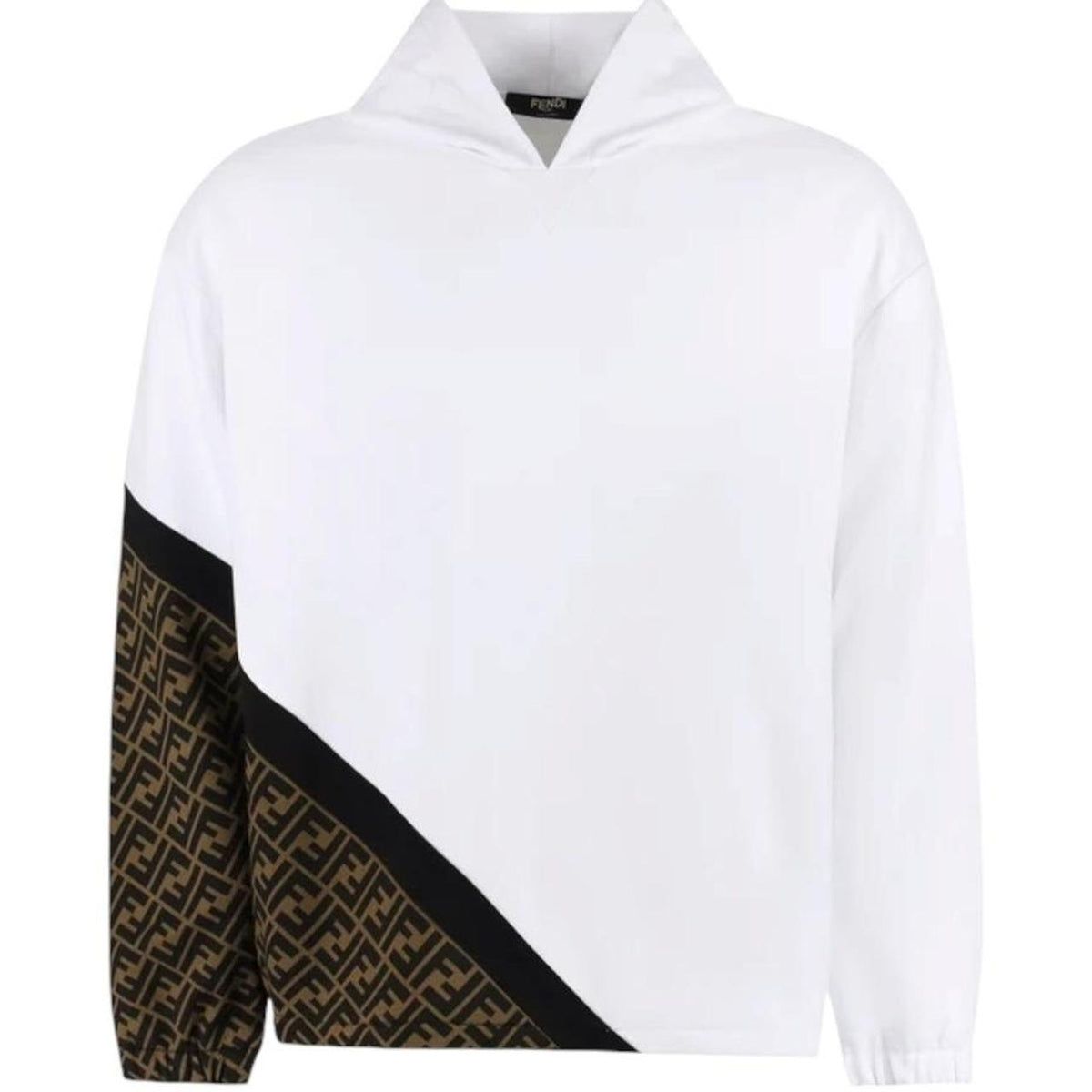 Fendi white hoodie featuring FF Zucca monogram pattern in cotton fabric.