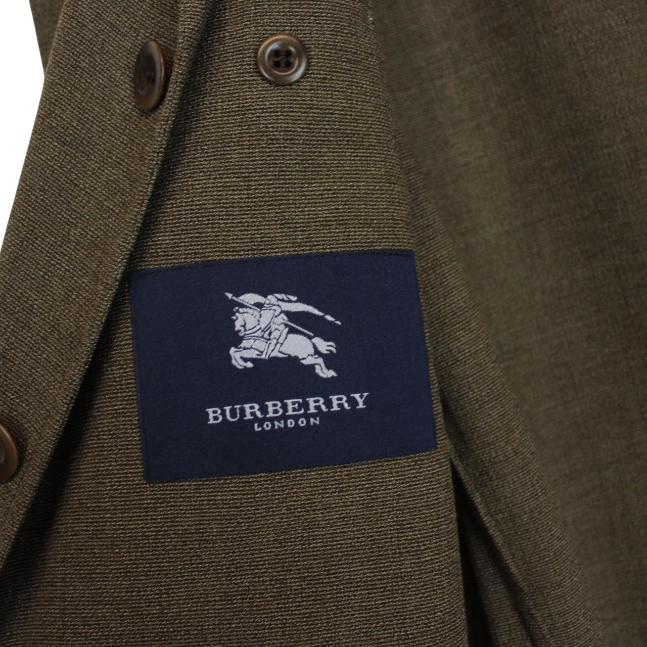 Burberry khaki brown blazer jacket with classic check lining and logo detail.