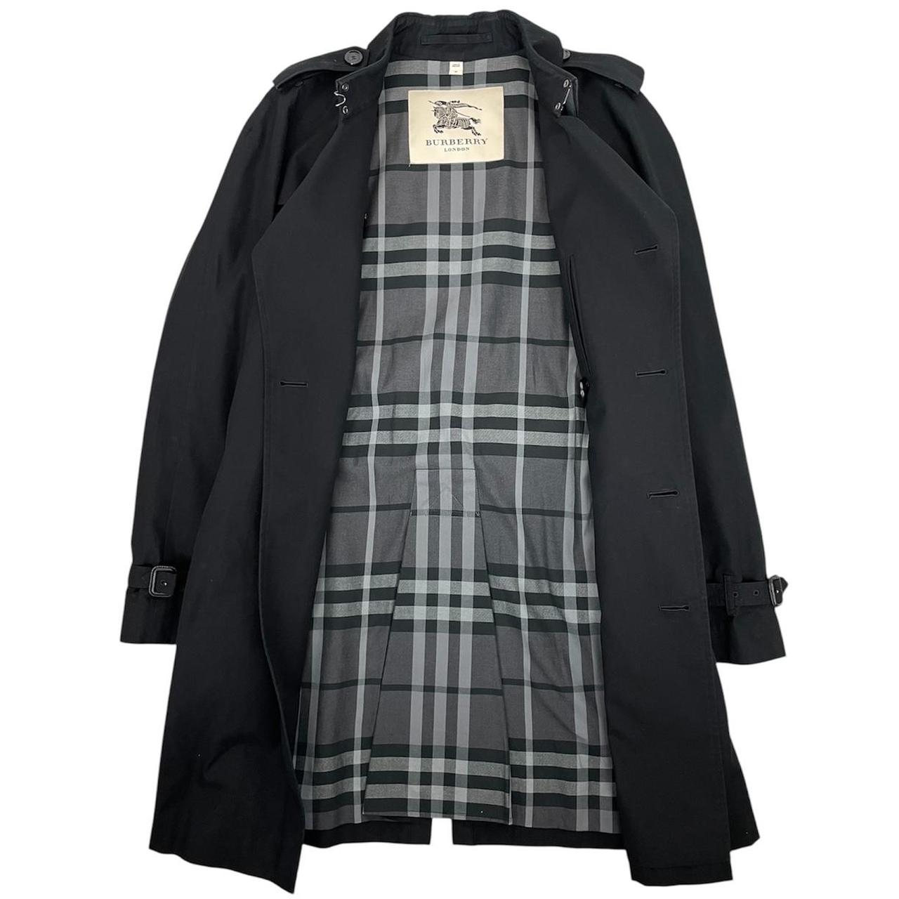 Burberry London Black and Grey Nova Check Double Breasted Belted Trench Coat