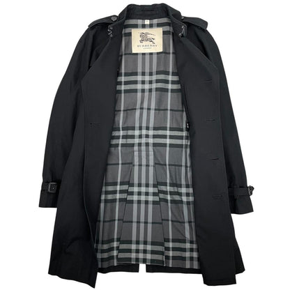 Burberry London Black and Grey Nova Check Double Breasted Belted Trench Coat