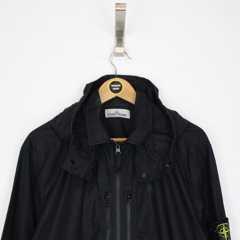 Stone Island SS 2017 Black Full Zip Cotton Hooded Overshirt Jacket