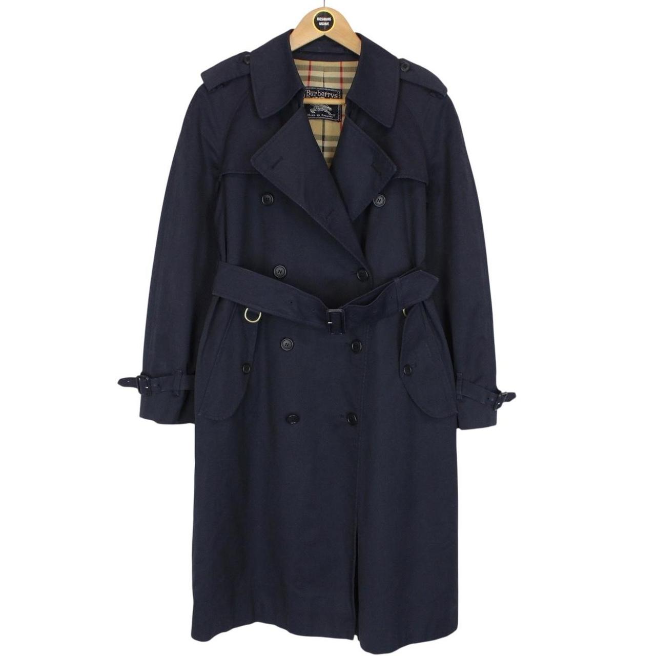 Vintage 80s Burberry Navy Blue Double Breasted Belted Trench Coat