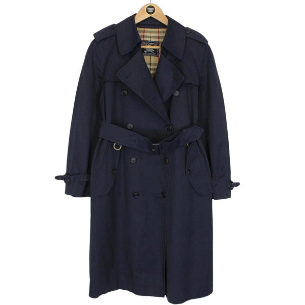 Vintage 80s Burberry Navy Blue Double Breasted Belted Trench Coat