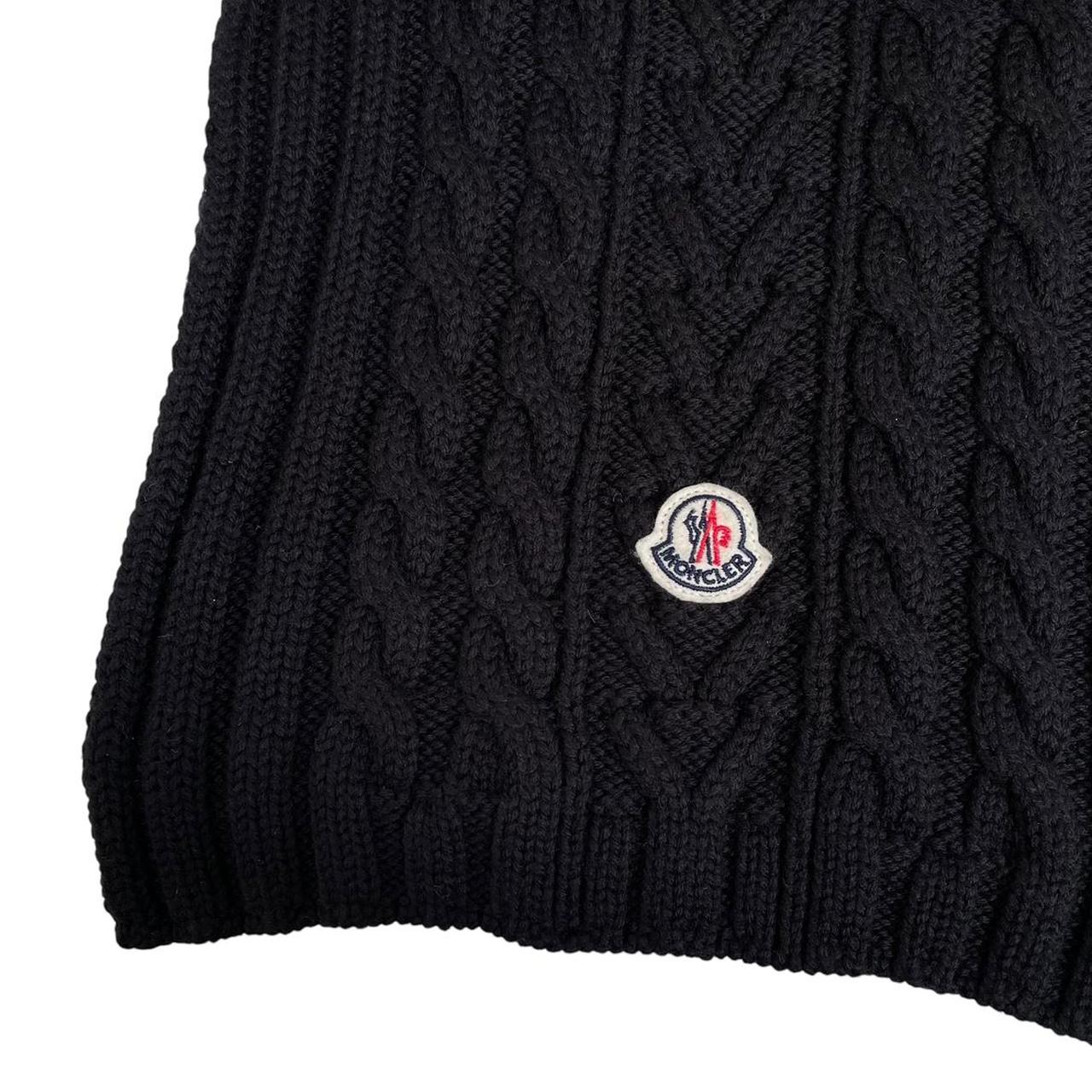 Moncler Black Virgin Wool Cable Knit Logo Scarf
