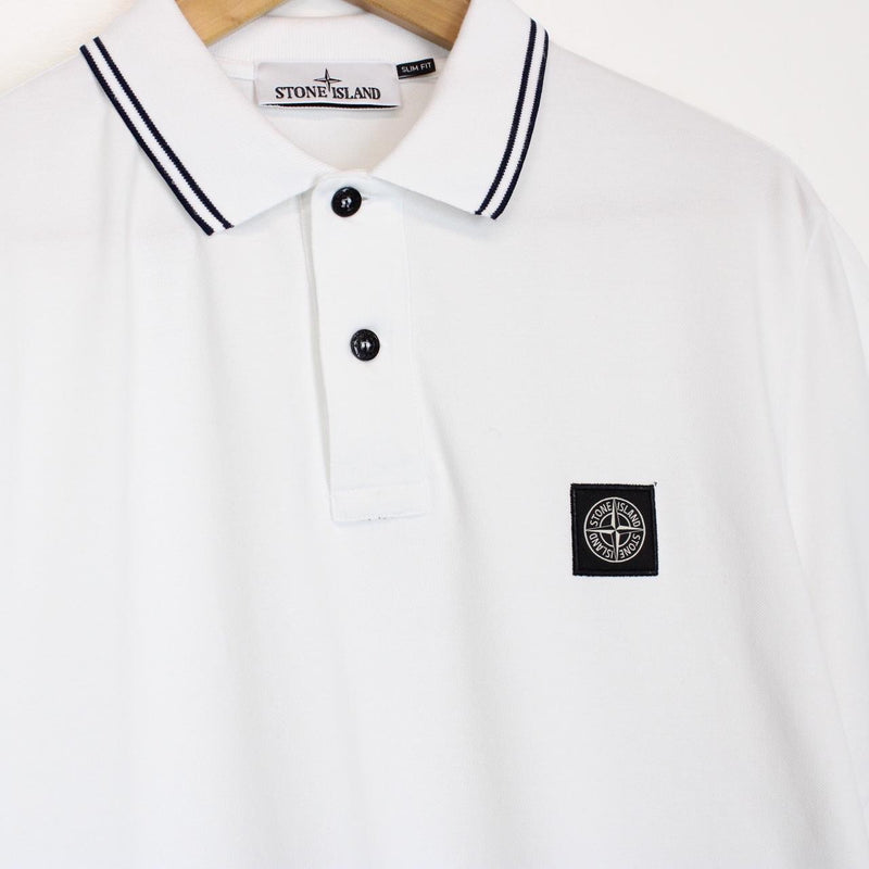 Stone Island White and Black Short Sleeve Compass Polo Shirt