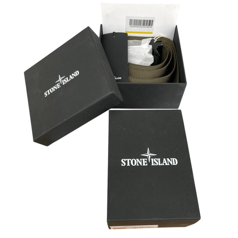 Stone Island Green and Black Grosgrain Compass Logo Buckle Belt