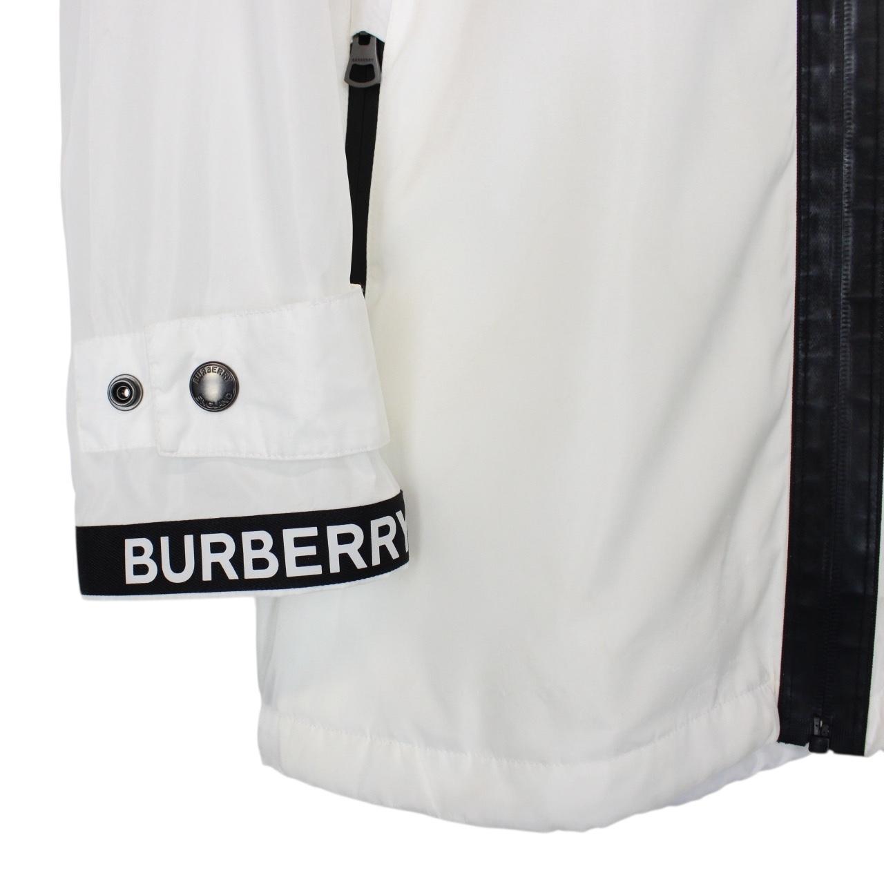 Burberry White and Black Logo Tape Econyl Full Zip Hooded Jacket