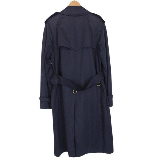 Vintage 90s Burberry Navy Blue Nova Check Double Breasted Belted Trench Coat