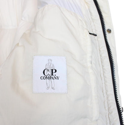 CP Company Cream Nycra-R Full Zip Lens Down Hooded Puffer Coat