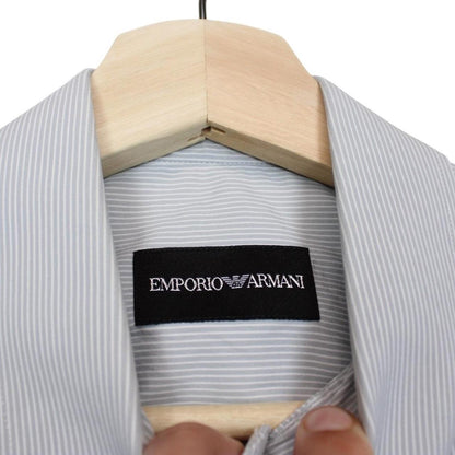 Emporio Armani Grey and White Striped Long Sleeve Cotton Shirt