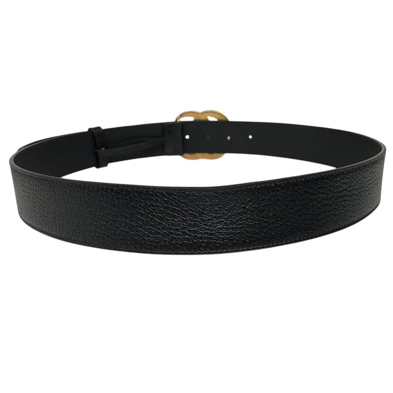 Gucci Black and Gold Marmont Textured Leather Belt with GG Buckle