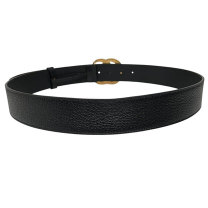 Gucci Black and Gold Marmont Textured Leather Belt with GG Buckle