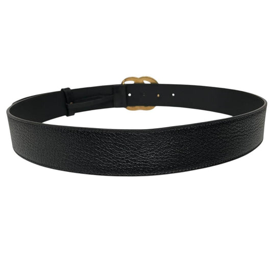 Gucci Black and Gold Marmont Textured Leather Belt with GG Buckle