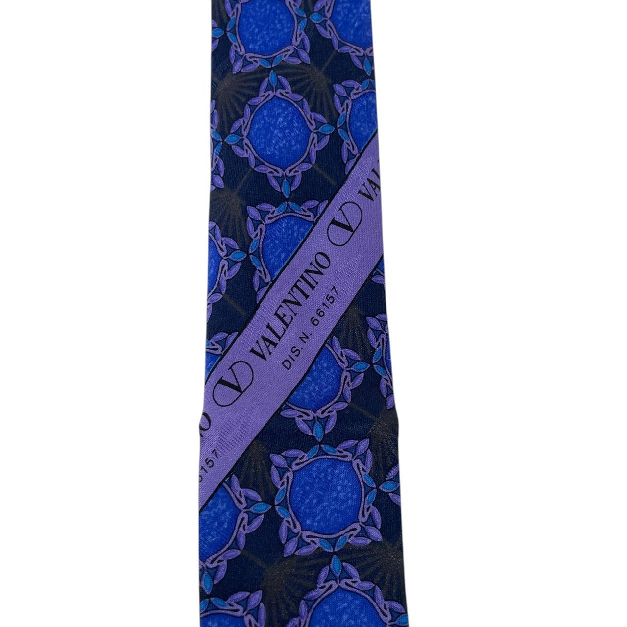Vintage Valentino Purple and Navy Blue Geometric Print Silk Tie