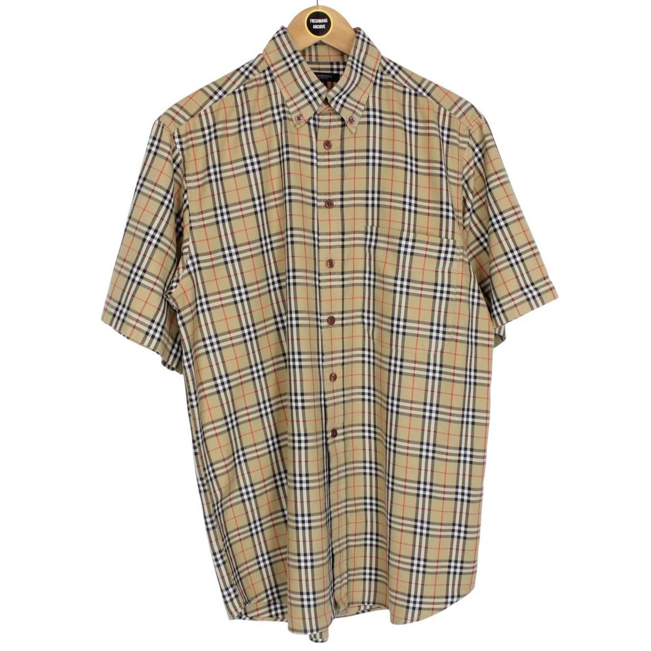 Vintage Burberry London Tan Brown Nova Check Short Sleeve Cotton Shirt