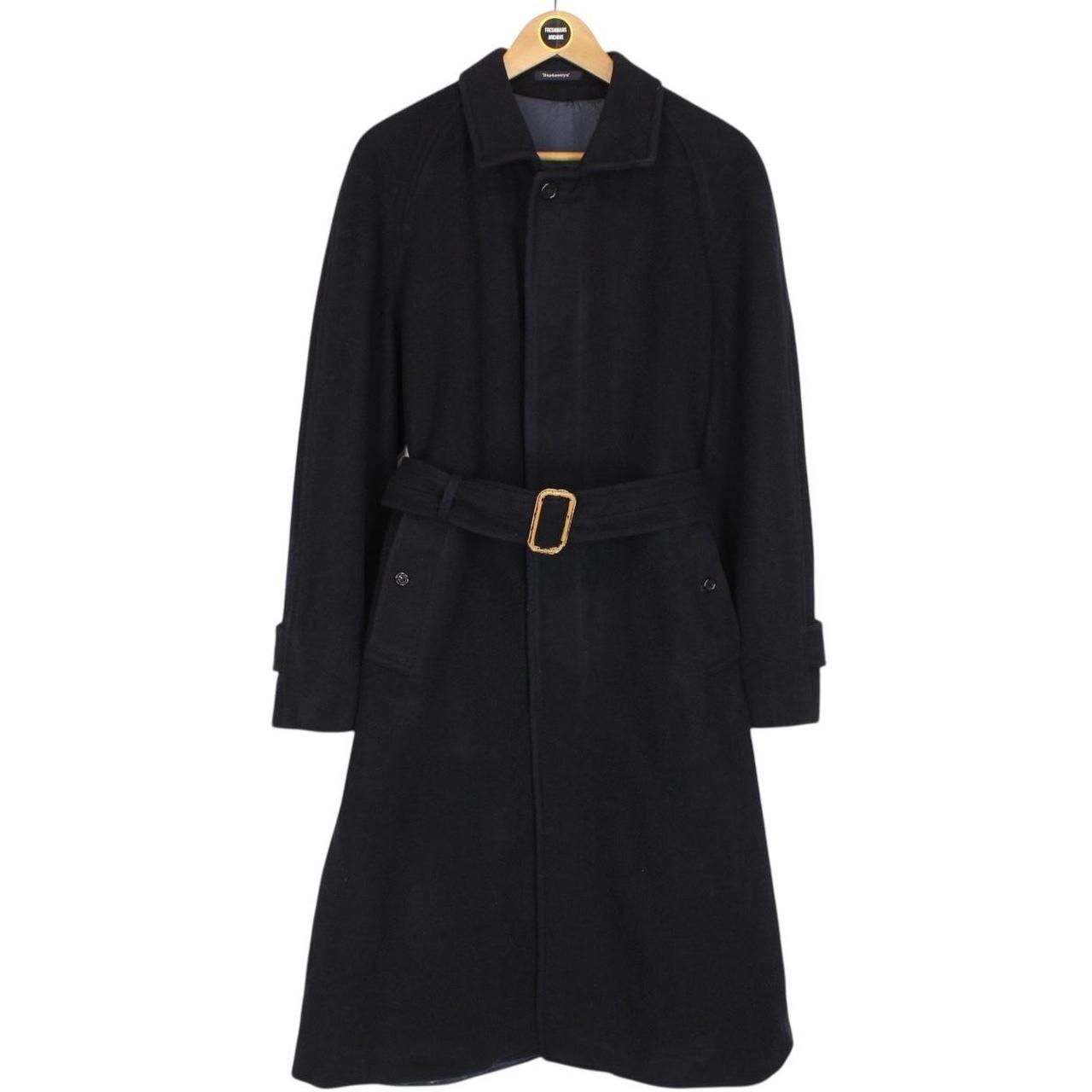 Vintage 90s Burberry Navy Blue Wool Belted Coat