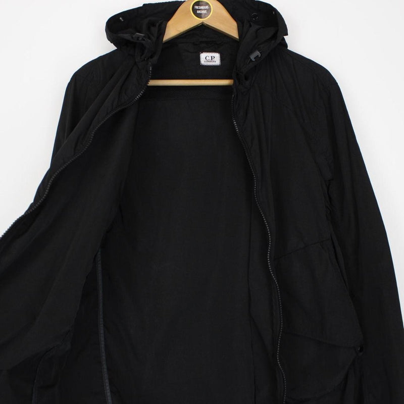 CP Company Black Full Zip Chrome Nylon Garment Dyed Goggle Jacket