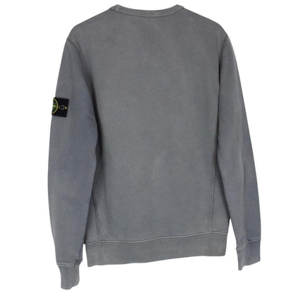 Stone Island grey cotton sweatshirt with embroidered compass logo and slight discolouration.