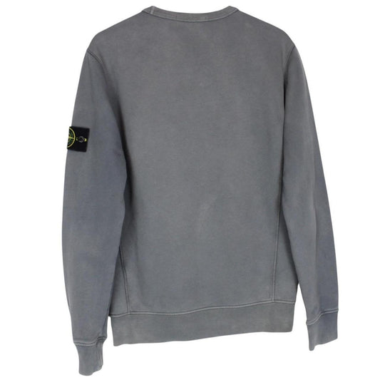 Stone Island grey cotton sweatshirt with embroidered compass logo and slight discolouration.
