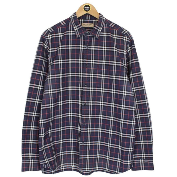 Burberry London Navy Blue Nova Check Long Sleeve Shirt
