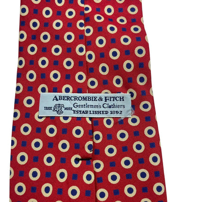 Abercrombie & Fitch vintage silk tie red and blue with classic pattern design.