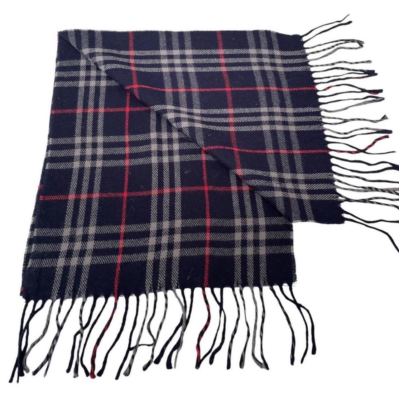 Vintage 90s Burberry Navy Blue Nova Check Lambswool Scarf