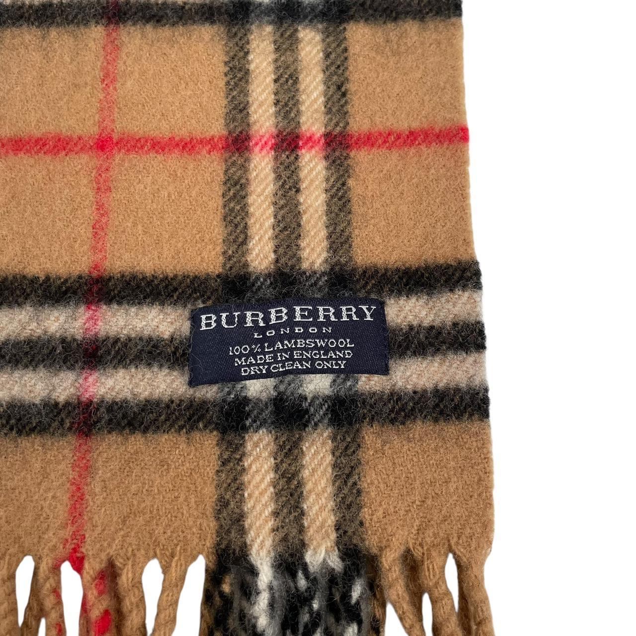 Vintage 90s Burberry Tan Brown Nova Check Lambswool Scarf