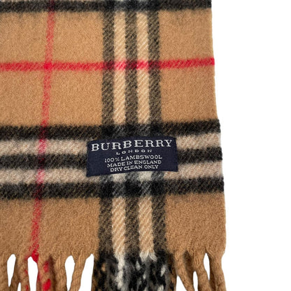 Vintage 90s Burberry Tan Brown Nova Check Lambswool Scarf