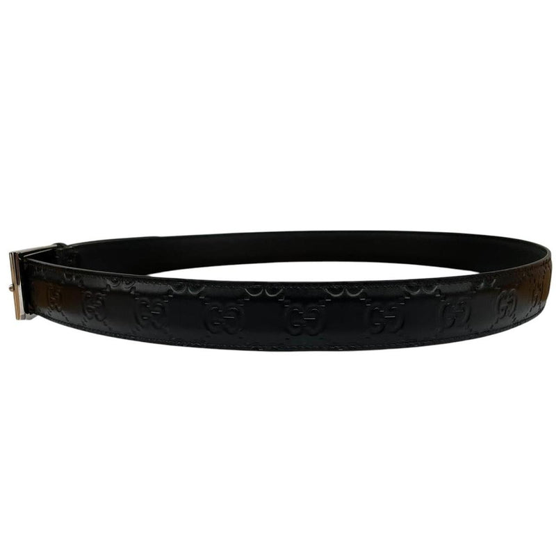 Gucci Black Guccisima GG Monogram Leather Belt with Silver Buckle