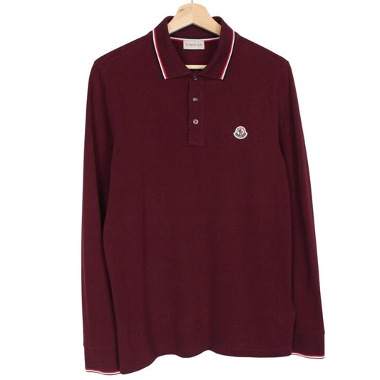 Moncler Maglia Manica Lunga Burgundy Long Sleeve Cotton Polo Shirt