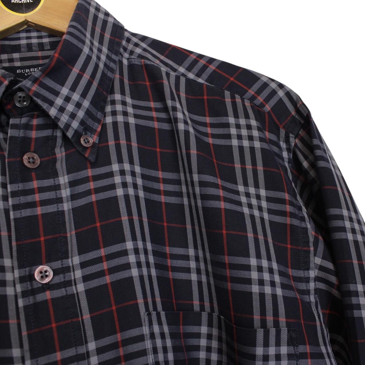 Vintage Burberry London Navy Blue Nova Check Long Sleeve Cotton Shirt