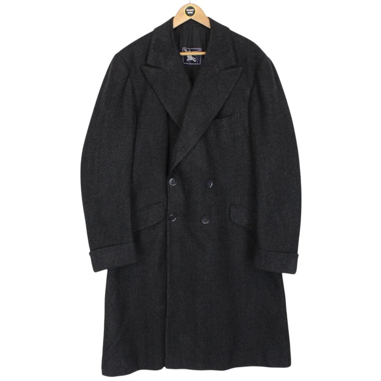 Vintage 90s Burberry Dark Grey Double Breasted Wool Overcoat