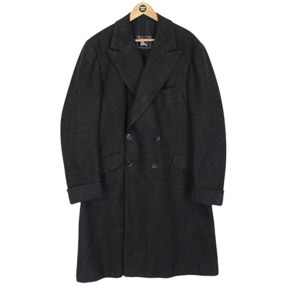 Vintage 90s Burberry Dark Grey Double Breasted Wool Overcoat