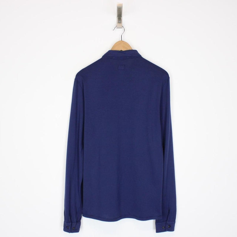 CP Company Navy Blue Collared Long Sleeve Logo Polo Shirt