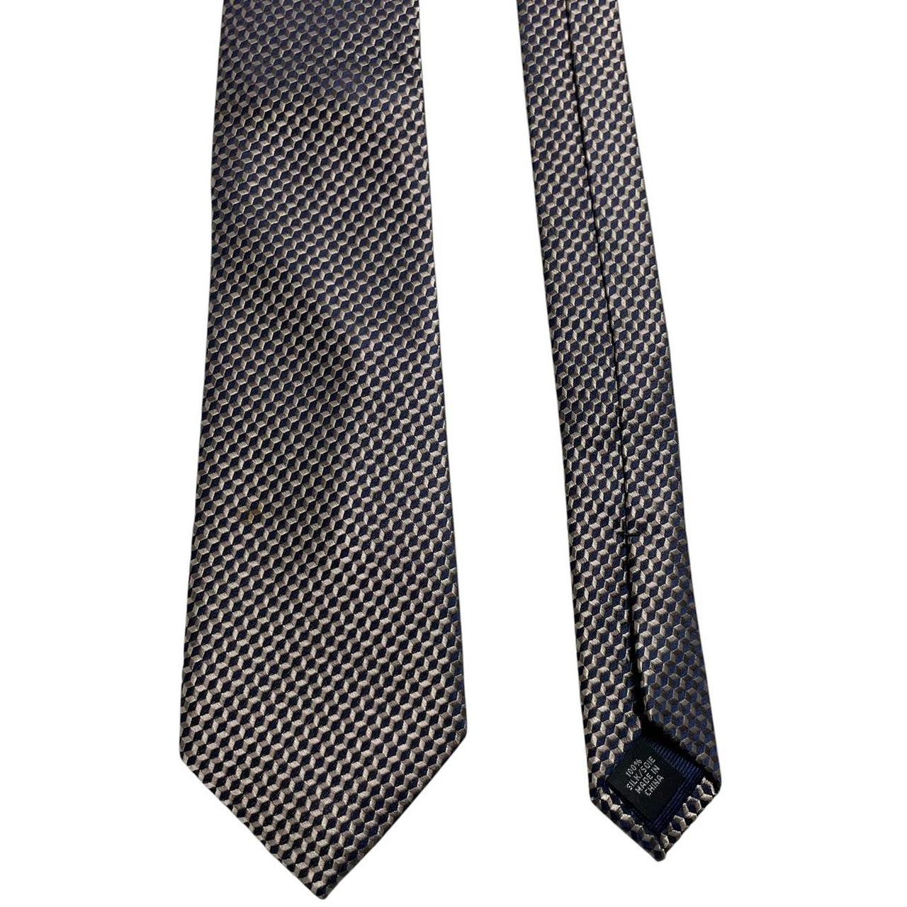 Michael Kors Navy Blue/Beige Geometric Pattern Silk Tie