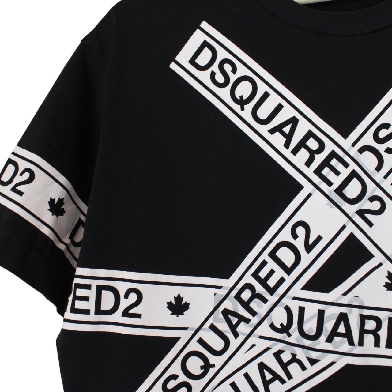Dsquared2 Black and White Tape Logo Print Short Sleeve T-Shirt